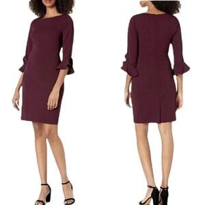 Karl Lagerfeld Paris Lynn 3/4 Tulip Sleeve Knee Length Sheath Dress Maroon 10